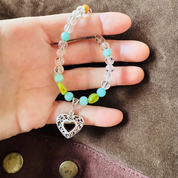 .925 RARE GREEN AMBER AMMONITE CLEAR QUARTZ bracelet - Picture 1 of 8